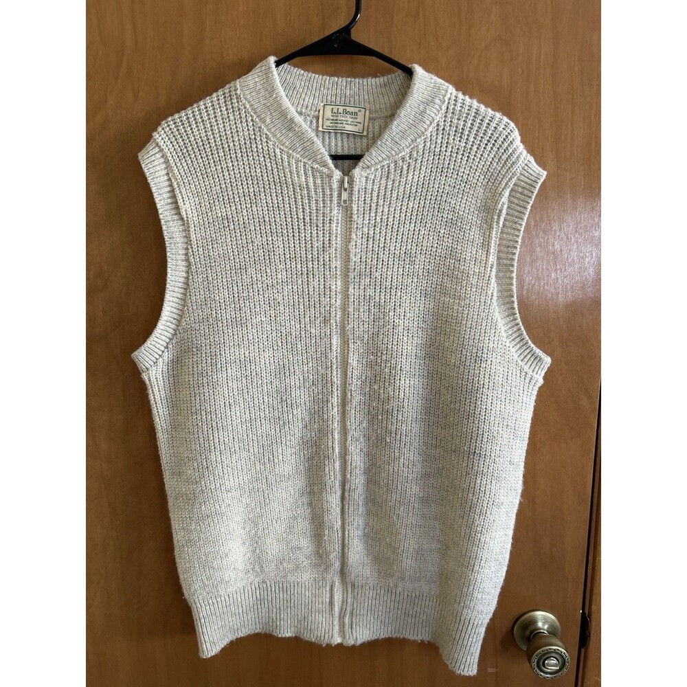 VTG LL Bean Vest Men Large Oatmeal Beige High Trek Yarn Sleeveless 80s USA